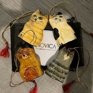 Handcrafted Papier Mache Cat Theme Ornaments, "Cute Kitty Cats"